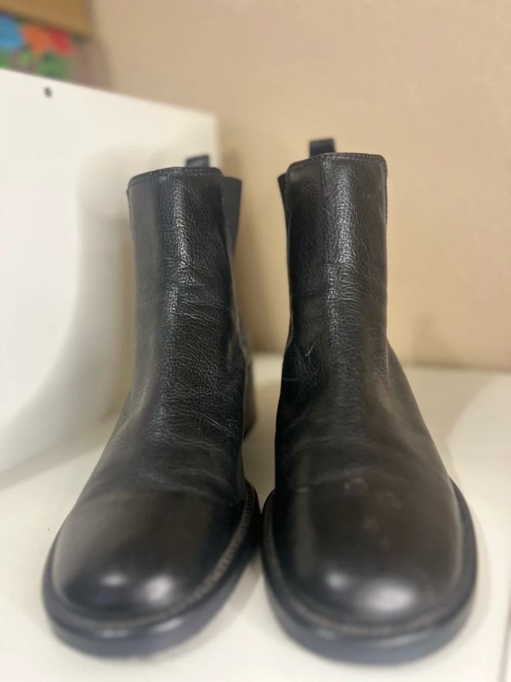 Franco Sarto Black Leather Chelsea Ankle Boots Almond Toe Size 8.5